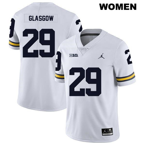 Women's NCAA Michigan Wolverines Jordan Glasgow #29 White Jordan Brand Authentic Stitched Legend Football College Jersey JC25N03DU